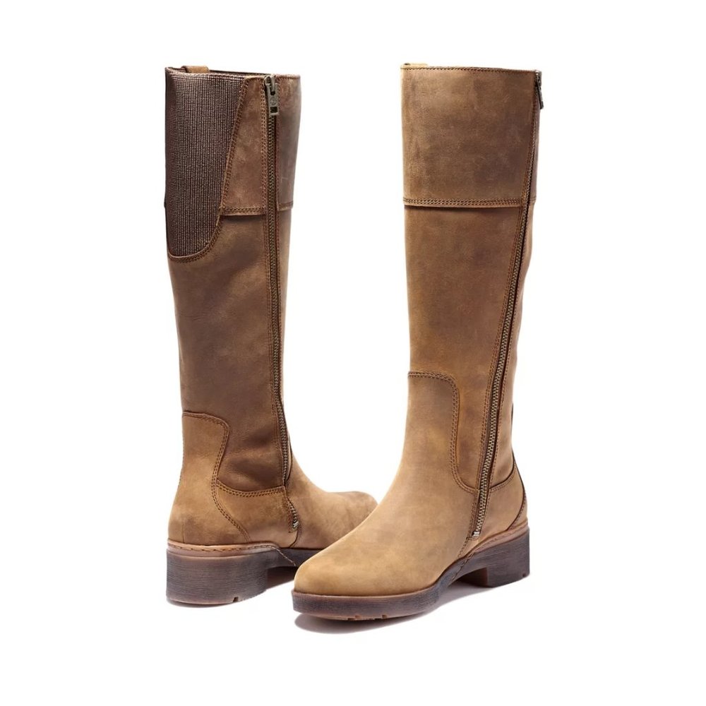 Timberland Graceyn Waterproof Leather Side Zip Tall Boot 7.5 Brown A2FXB A5819